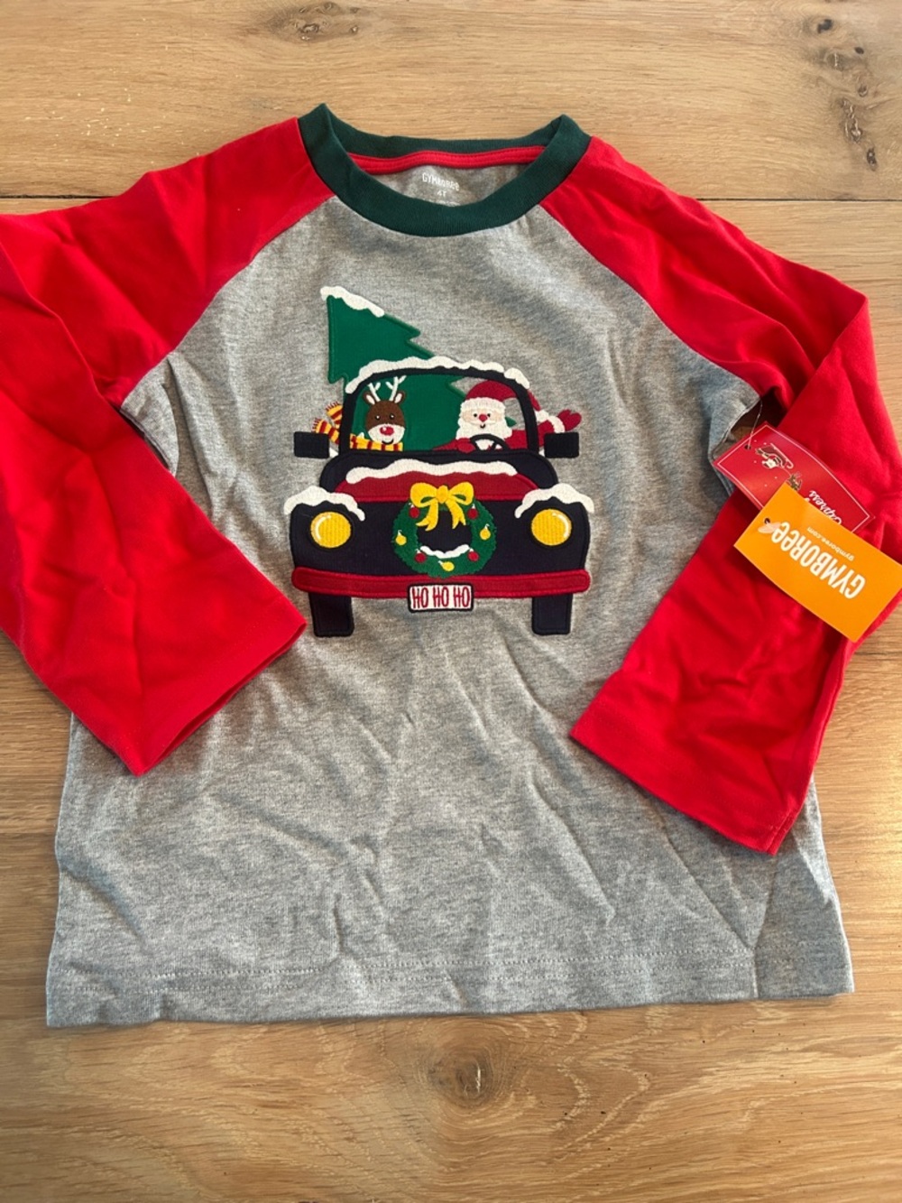 Gymboree Red & Gray Holiday Truck Raglan Tee